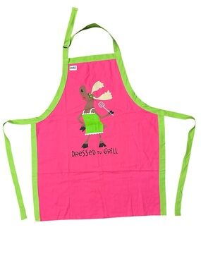 Lazy One Hot Pink Apron with Lime Trim Moose Dressed To Grill